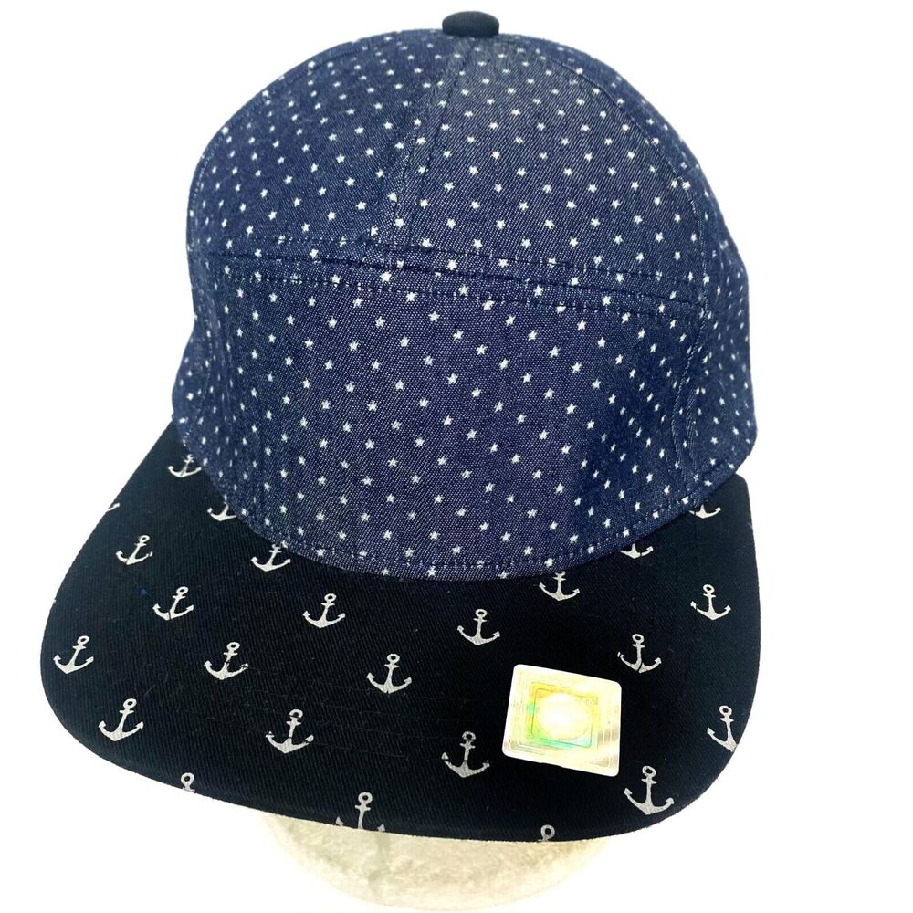 City Hunter  Nautical Maritime Snap Back Sueded Rim Anchor Stars Blue Cap Hat